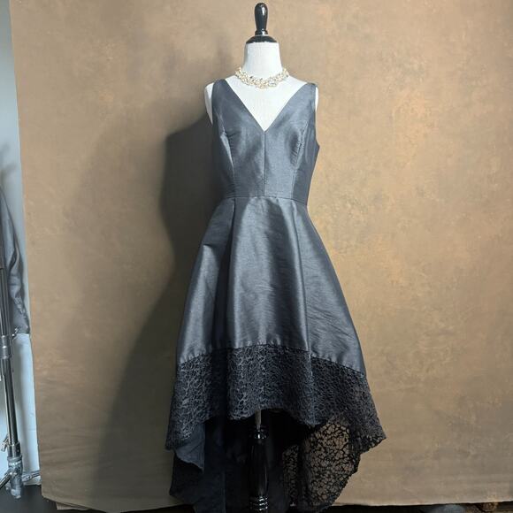 Monique Lhuillier ML Collection Black High-Low Lace Hem Gown – Size 10 - Picture 2 of 13